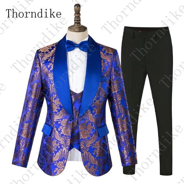 

men's suits & blazers thorndike men printed floral 3 pcs flower patterned tuxedo jacket royal blue stage wedding suit for (jacket+vest+, White;black