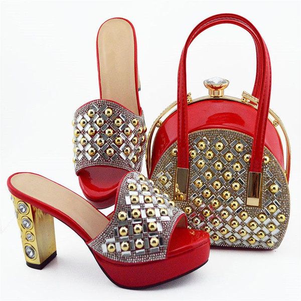 

fashion woman red color evening shoes and matching bag set italy style high heel for wedding dress, Black