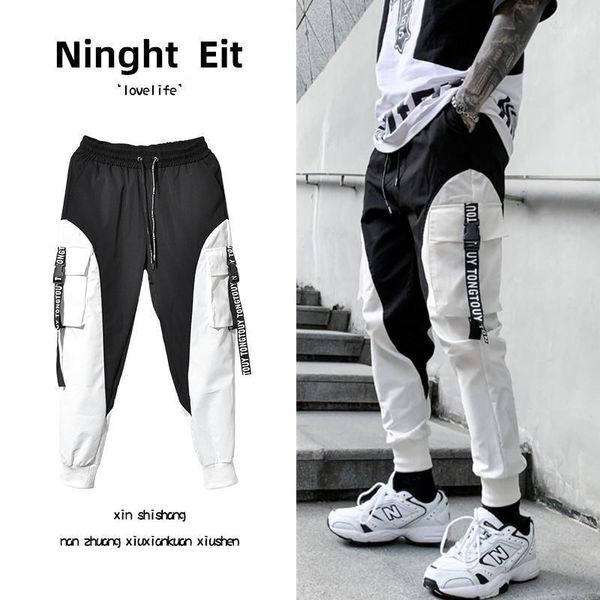 

mens black pants 2021 hip hop streetwear joggers sweatpants casual cotton harem trousers harajuku cargo male men's