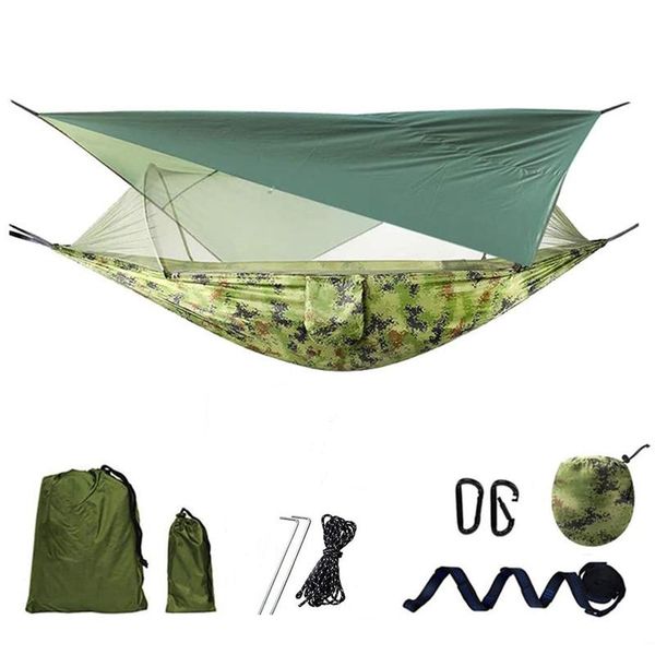

camp furniture outdoors camping hammock lightweight ripsparachute nylon hammocks with bug net,10 ring tree straps and rain tarp