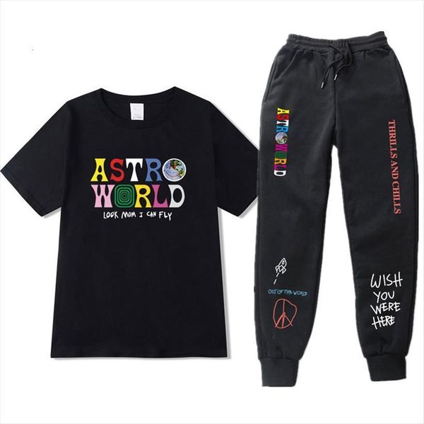 

2 piece set travis scott men tracksuits astroworld t shirt suit casual streetwear tracksuit pantalon homme sets, Gray