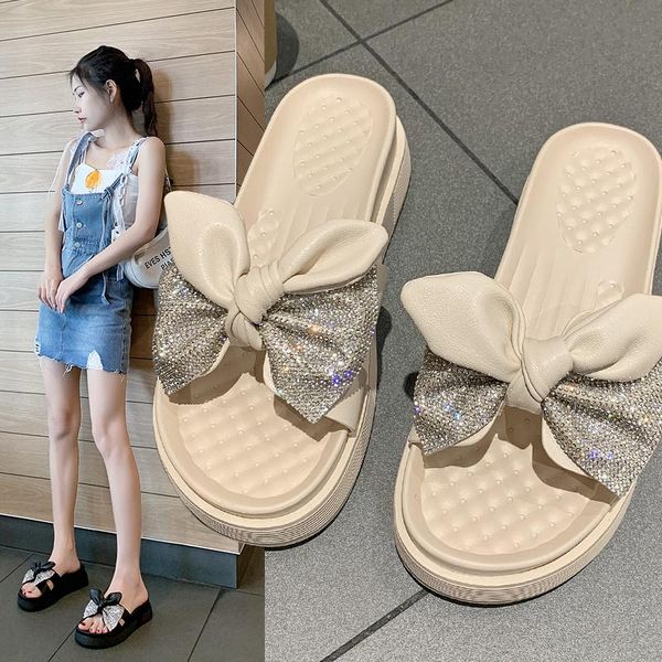 

slippers shoes soft low platform luxury slides lady slipers women butterfly-knot comfort designer girl 2021 flat casual rubber b, Black