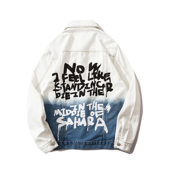 

men's jackets jean jacket gradient colored letters block, japanese retro loose lapel streetwer hip hop of men htnx, Black;brown