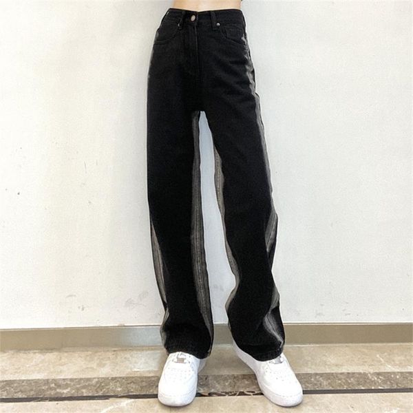 

women's pants & capris streetwear black gradient straight women e girl korean grunge vintage sweatpantsÂ loose cargo denim harajuku jean, Black;white