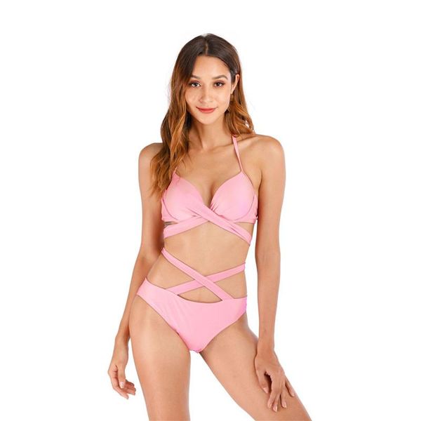 

women's swimwear factory direct oem&odm cross strap split swimsuit two-piece in solid color promotion xxer002, White;black