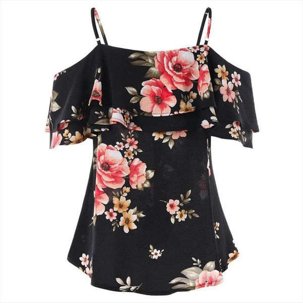 

40%ummer boho vest floral print womens cami off shoulder shirt sleeveless camisole with thin straps, White