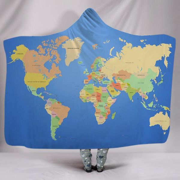 

blankets map of the world hooded blanket thickened double layer cashmere cape plush high definition digital printing woven