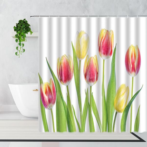 

shower curtains tulip curtain yellow pink purple red plant flower family bathroom machine washable waterproof with hooks screen