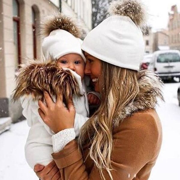 

caps & hats double-layer cotton parent-child fur ball head cap, Yellow