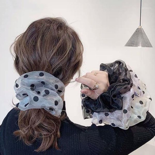 

1pcs fashion oversided polka dot solid color hair ties girl rubber band soft scrunchies ornament rope accessories1