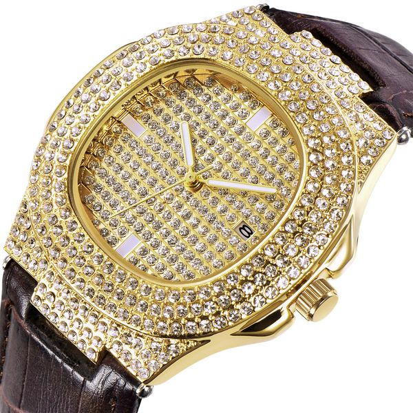 

watches rillz brand iced out diamond quartz gold hip hop micropave cz stainless steel clock relogio 01, Silver