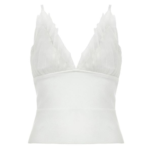 Sexy Party Club Women Crop Top Elegante canotta in pizzo Fashion Basic Tank White Bandage Summer Caims 210515