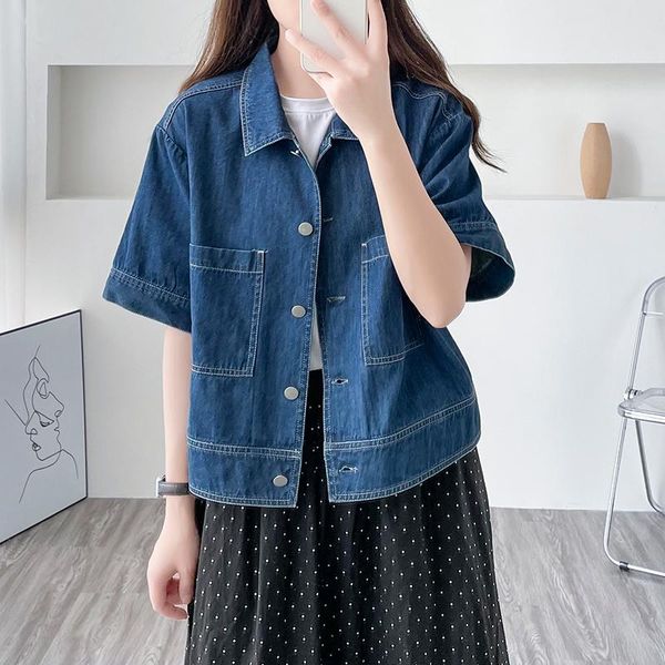 

women's blouses & shirts turn down collar fashion summer women jean blouse korean style loose thin single breasted pockets students cro, White
