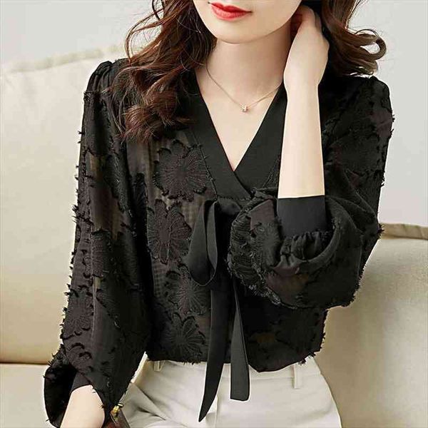 

lantern sleeve chiffon bow loose women shirts blusas ropa de mujer, White