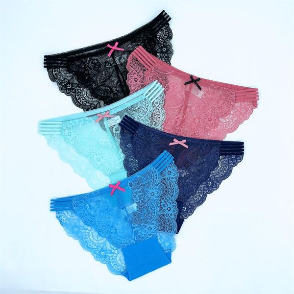 

women's panties 3pcs/set lace women low rise seamless underwears female sensual intimate lingeries ladies soild hollow out briefs, Black;pink