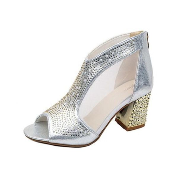 

sandals summer ankle boots women wedding shoes mesh sandal open toe high heels 7 cm dress bling pump silver gold, Black
