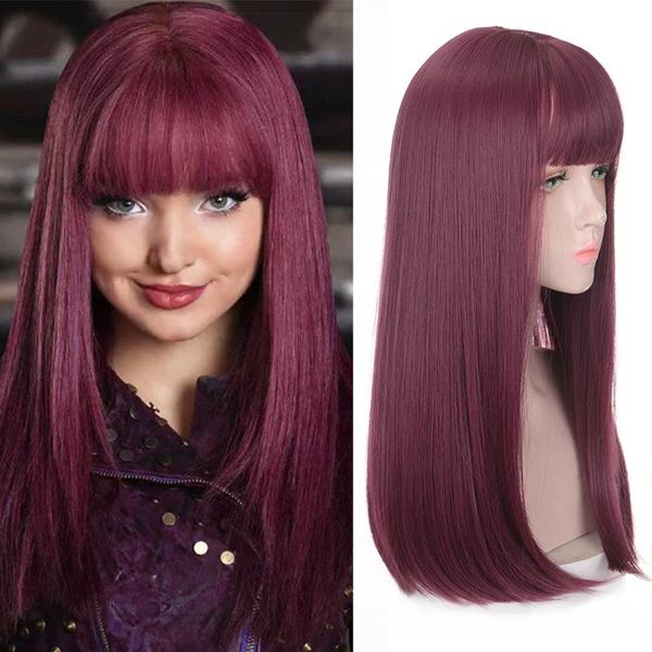 

synthetic wigs houyan red plum color mid-length straight hair wig brown black natural full headwear cosplay