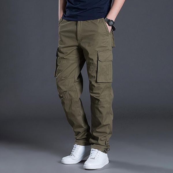 

casual cotton cargo plus size women pants loose tactical with pockets autumn oversized military trousers for men, Black