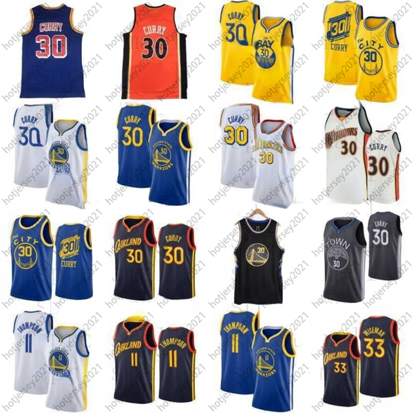

2021 new stephen 30 curry city basketball jersey mens 33 james wiseman klay 11 thompson sleeveless blue white shirt size s-2xl, Black;red