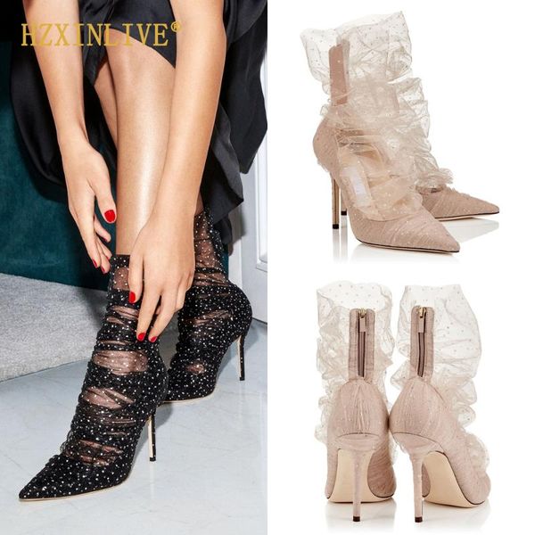 

dress shoes suede women pumps with glitter tulle overlay high heels wedding 2021 spring pointed toe stiletto woman, Black