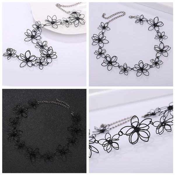 

chokers flower necklace short choker floral black jewelry women clavicle chain statement, Golden;silver