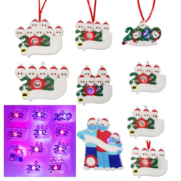 Ornamenti natalizi in quarantena Pupazzo di neve a led Ciondolo di auguri per la famiglia fai-da-te Personalizzato Luce a led Decorazione natalizia per albero di festa SD16