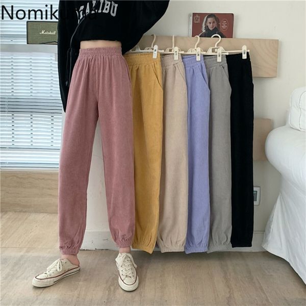 Nomikuma Cord Harem Hosen Herbst Neue Stretch Hohe Taille Frauen Hosen Kausal Solide Lange Hosen Mujer Pantalones 6C633 210427