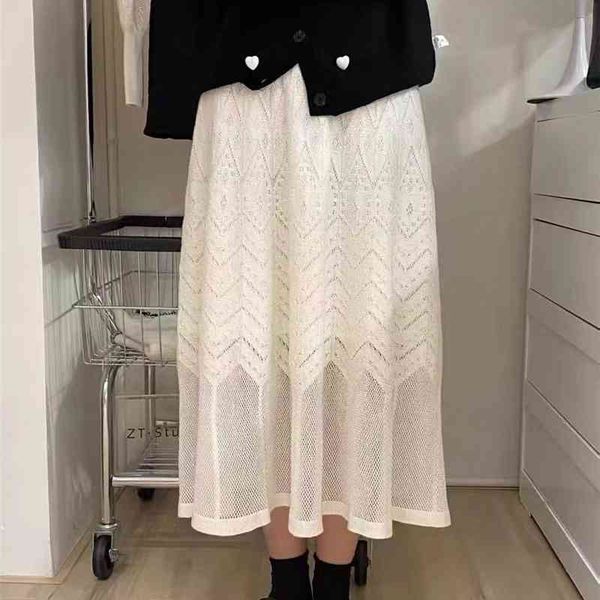 

chic knitted lace skirt woman autumn winter korean ins fashion solid high waist a-line versatile skirt tide, Black