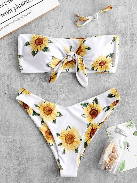 

suit print breast wrapped women's bandage bikini swimsuit set 30, White;black