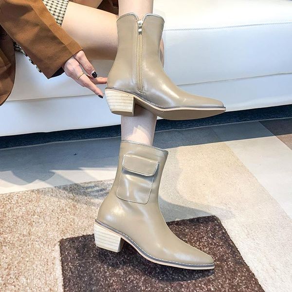 

boots women's autumn zipper white shoes boots-women round toe thigh high heels pointy rubber ankle ladies 2021 me, Black