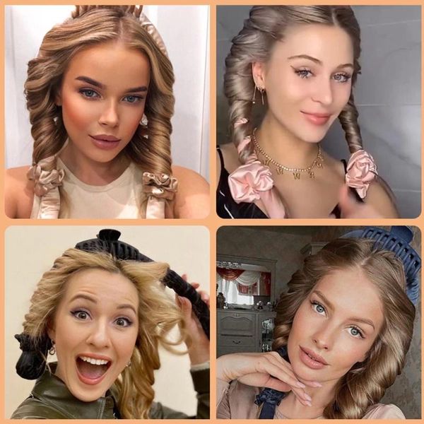 

hair brushes no heat curling iron sleeping soft hairband accessories ribbon curler diy styling tools, Silver