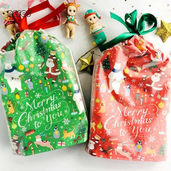 

gift wrap colorful christmas pattern double scrub feel design lovely candy package little gifts ribbon drawstring bag d002g