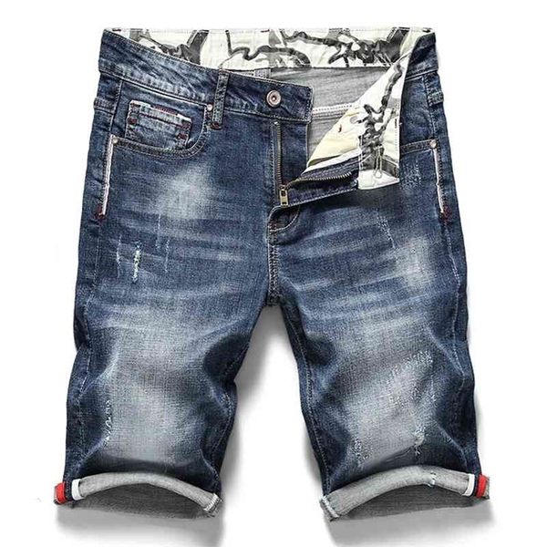 

new men's stretchy short jeans fashion casual slim fit elastic denim shorts male brand summer clothes 210324, White;black