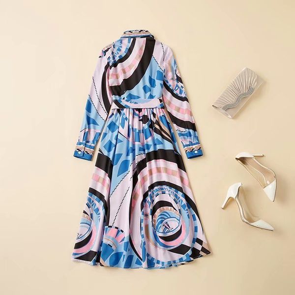 

capris 2021 autumn selling women turn-down collar geometric prints bow belt patchwork casual long shirt, Black;gray