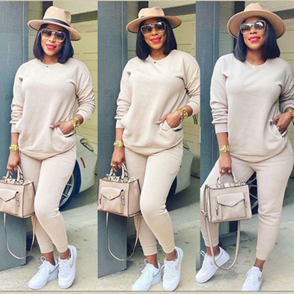 

women solid casual tracksuits fashion trend pullover sweatshirt slim trousers 2pcs outfits designer female fall winter street two piece sets, Gray