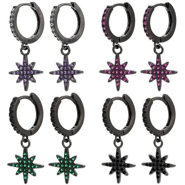 

hoop & huggie 2021 copper inlaid zircons piercing ear ring punk personality star dangle earrings prevent allergy exquisite metal jewelry gif, Golden;silver