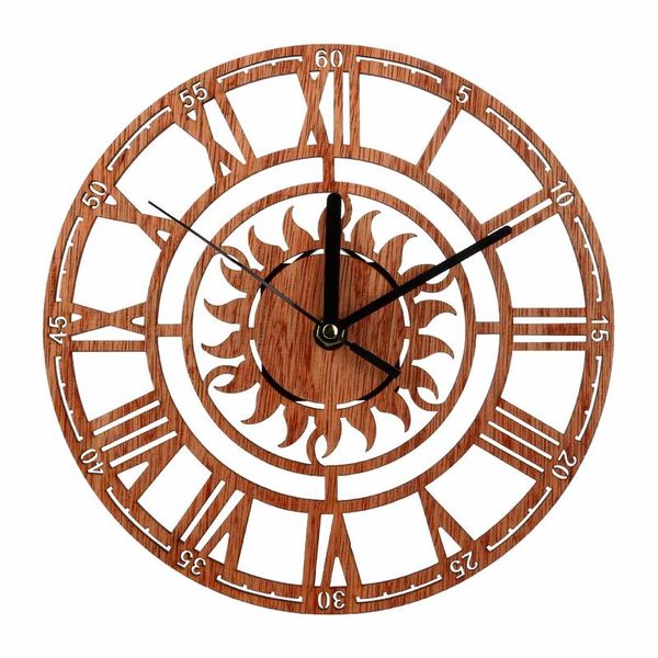 

wall clocks round clock modern wooden hanging novel sun shaped with roman numeral for home office shop
