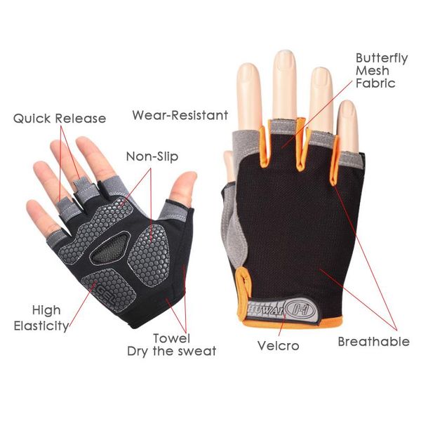 

cycling gloves 2021 half finger men women sports ski camping motorcycle bike bicycle mesh glove outdoor anti-slip anti-, Black