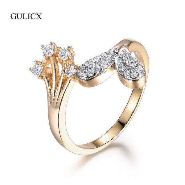 

wedding rings gulicx korean style flower & leaf shape female open gold-color cubic zirconia women engagement ring jewelry glr678, Slivery;golden