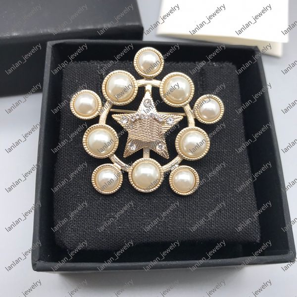 

l-c17 designer brooches classic double letter logo pentagram pearl inlaid diamond broochmother's day gifts, Gray