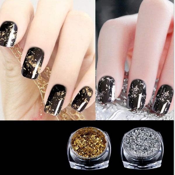 

nail glitter 1 box gold silver aluminum flakes magic mirror effect powders sequins gel polish chrome pigment decorations, Silver;gold