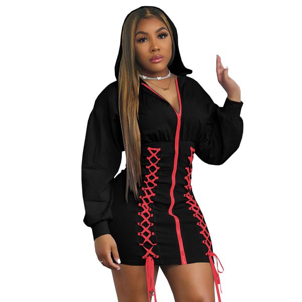 

casual dresses european and american fashion solid color high waist strap zipper dress, Black;gray
