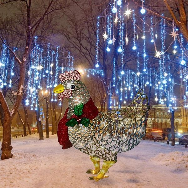 

garden decorations light-up chicken with scarf night light led iron christmas decoration patio yard art sculpture lawn corridor courtyard