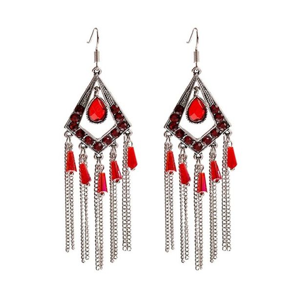 

vintage red tassel dangle earrings handmade boho drop earring gift oorbellen tribal bijoux, Silver