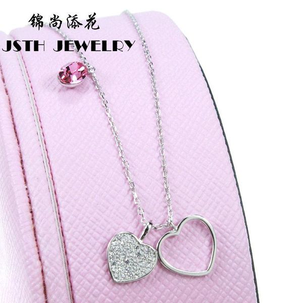 

chains jsth s925 sterling silver double heart diamond inlaid zircon necklace unique collarbone chain c9c0006