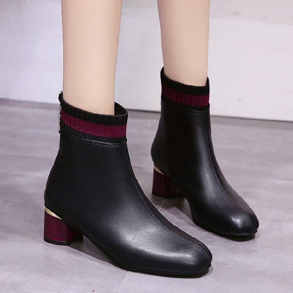 

boots women autumn/winter 2021 high heel ankle with thick stretch single, Black