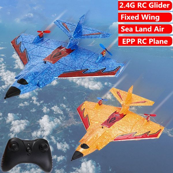 

electric 2.4g fixed wing airplane high simulation sea land and air 3 in 1 rc glider 100m distance smart gyroscope epp plane toys