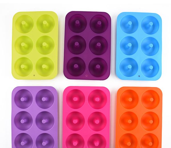 6-Cavity Silicone Donut Donut Cozimento Moldes Pan Boneco Cozinha Cozinha Bolo Loja Bakeware Ferramentas de Baking Bonito e Resistente ao Calor Reutilizável