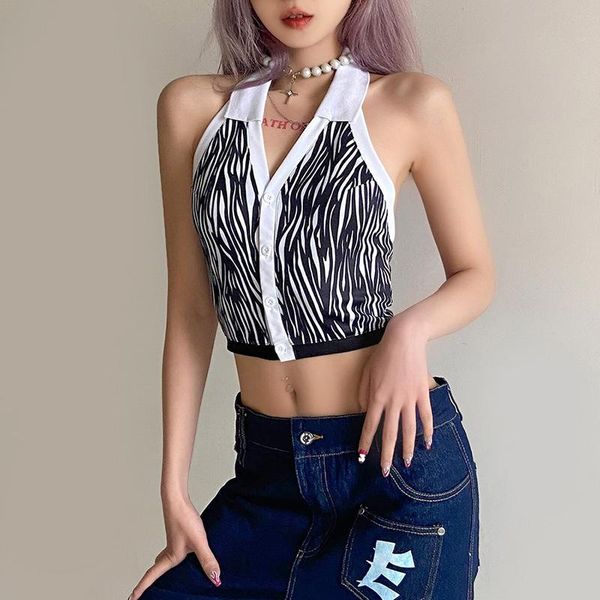 

women's tanks & camis european and american 2021 summer clothing sleeveless halter backless short navel cardigan vest female, White