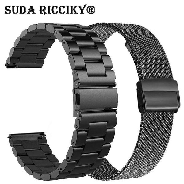 

watch bands strap sets for samsung galaxy 3 band 22mm 20mm solid stainless steel bracelet 41mm 45mm mesh loop straps, Black;brown